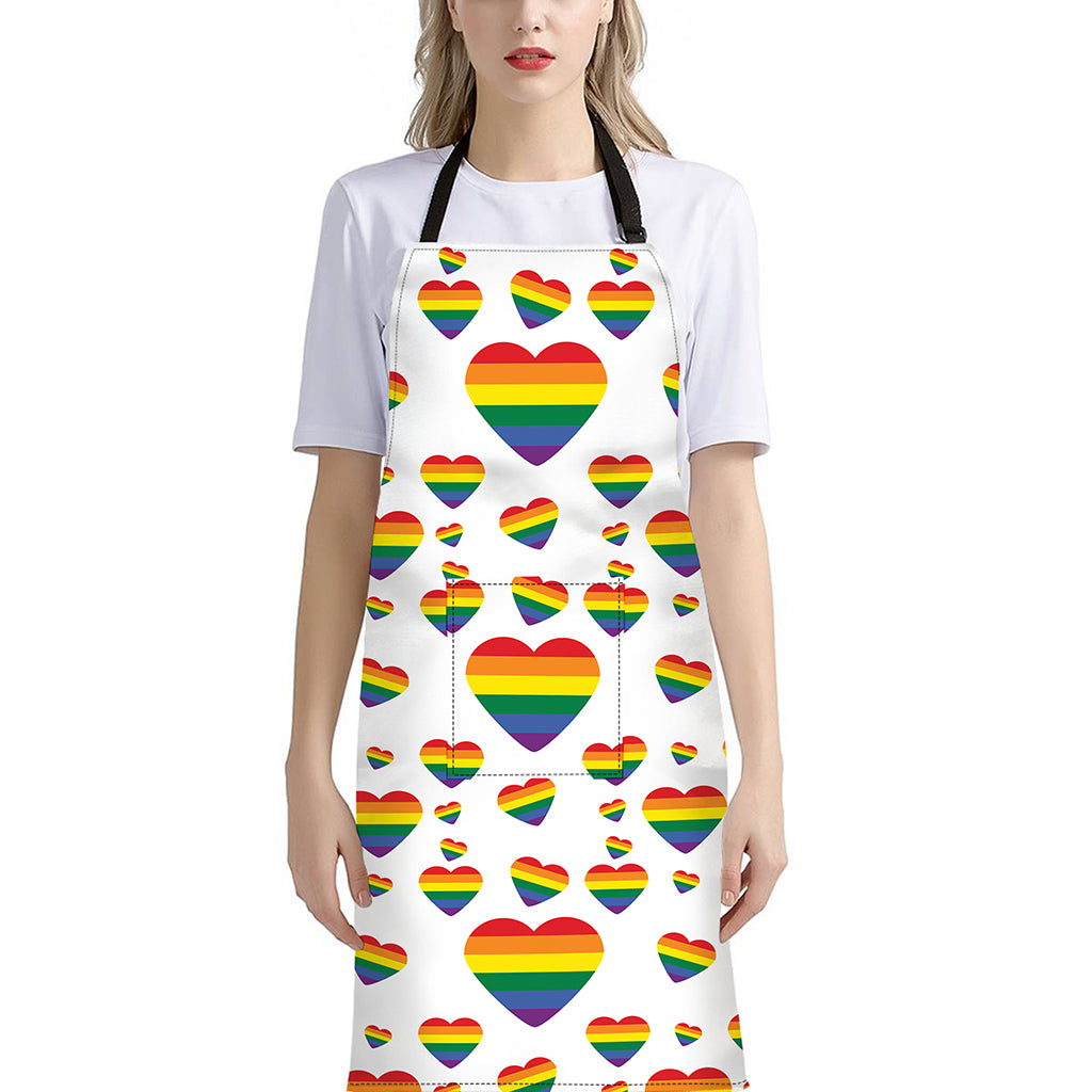 Rainbow LGBT Heart Pattern Print Bib Apron With Pocket