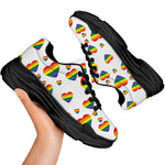 Rainbow LGBT Heart Pattern Print Black Chunky Shoes