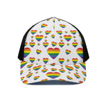 Rainbow LGBT Heart Pattern Print Black Mesh Trucker Cap