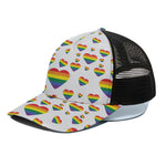 Rainbow LGBT Heart Pattern Print Black Mesh Trucker Cap