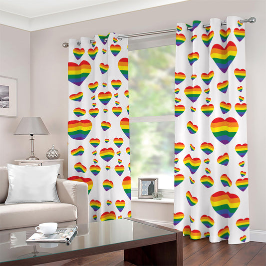 Rainbow LGBT Heart Pattern Print Blackout Grommet Curtains
