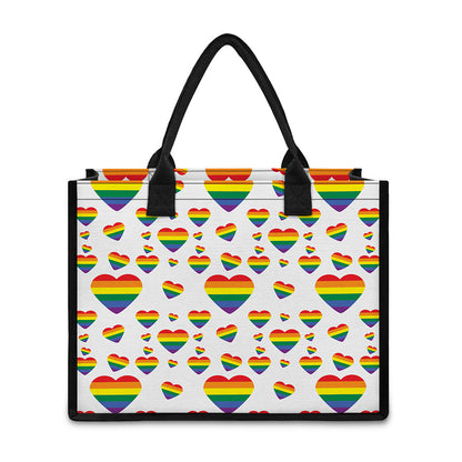 Rainbow LGBT Heart Pattern Print Canvas Tote Bag