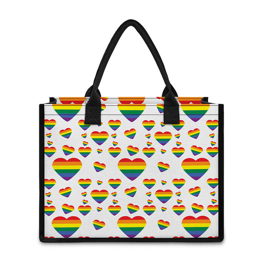 Rainbow LGBT Heart Pattern Print Canvas Tote Bag