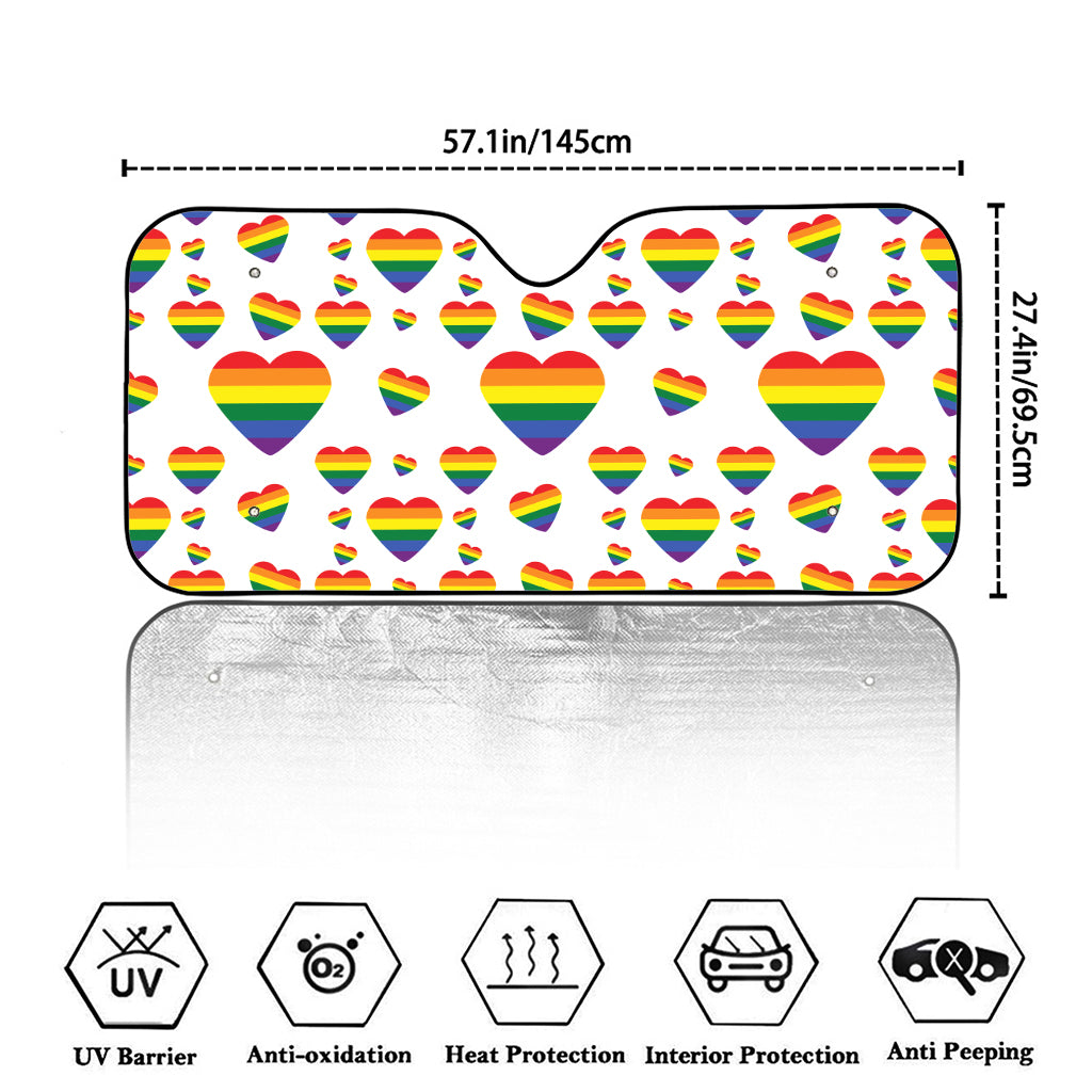 Rainbow LGBT Heart Pattern Print Car Windshield Sun Shade