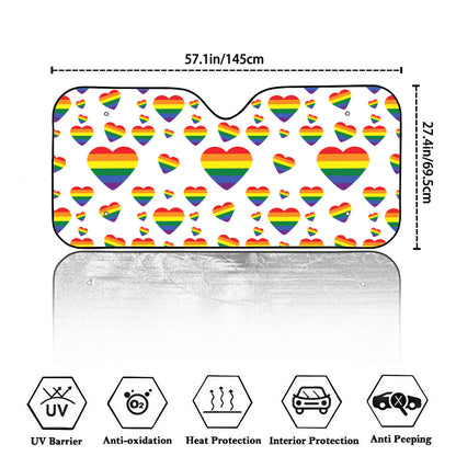 Rainbow LGBT Heart Pattern Print Car Windshield Sun Shade