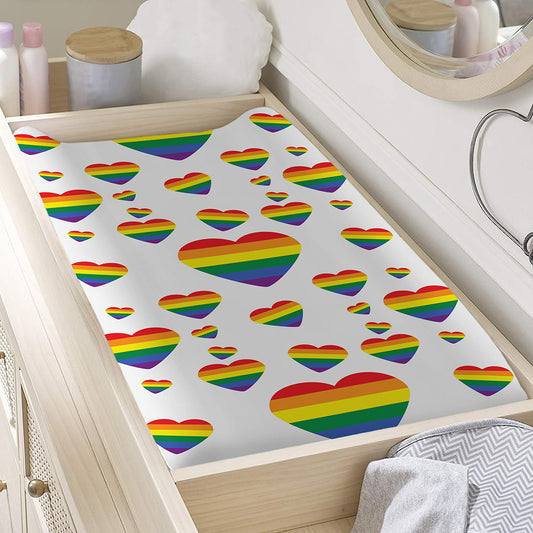 Rainbow LGBT Heart Pattern Print Changing Pad Cover