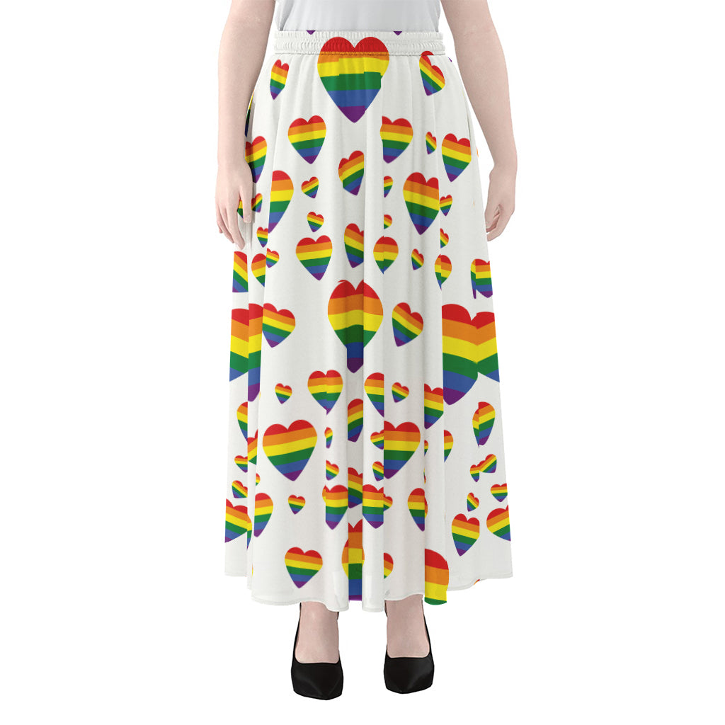 Rainbow LGBT Heart Pattern Print Chiffon Maxi Skirt