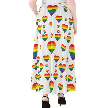 Rainbow LGBT Heart Pattern Print Chiffon Maxi Skirt