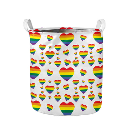 Rainbow LGBT Heart Pattern Print Collapsible Laundry Basket