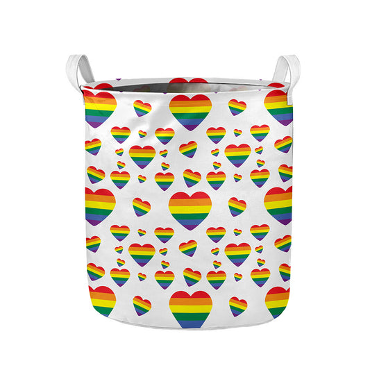 Rainbow LGBT Heart Pattern Print Collapsible Laundry Basket