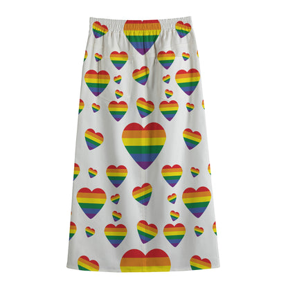 Rainbow LGBT Heart Pattern Print Cotton Front Slit Maxi Skirt