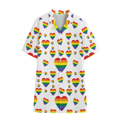 Rainbow LGBT Heart Pattern Print Cotton Hawaiian Shirt