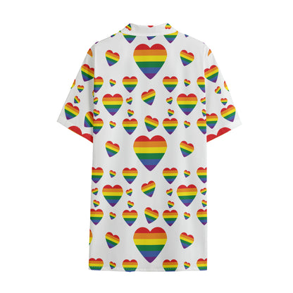 Rainbow LGBT Heart Pattern Print Cotton Hawaiian Shirt