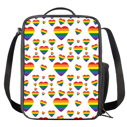 Rainbow LGBT Heart Pattern Print Crossbody Lunch Bag