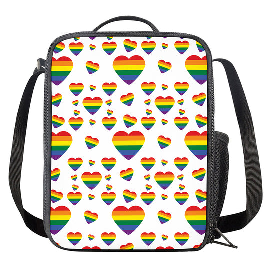 Rainbow LGBT Heart Pattern Print Crossbody Lunch Bag