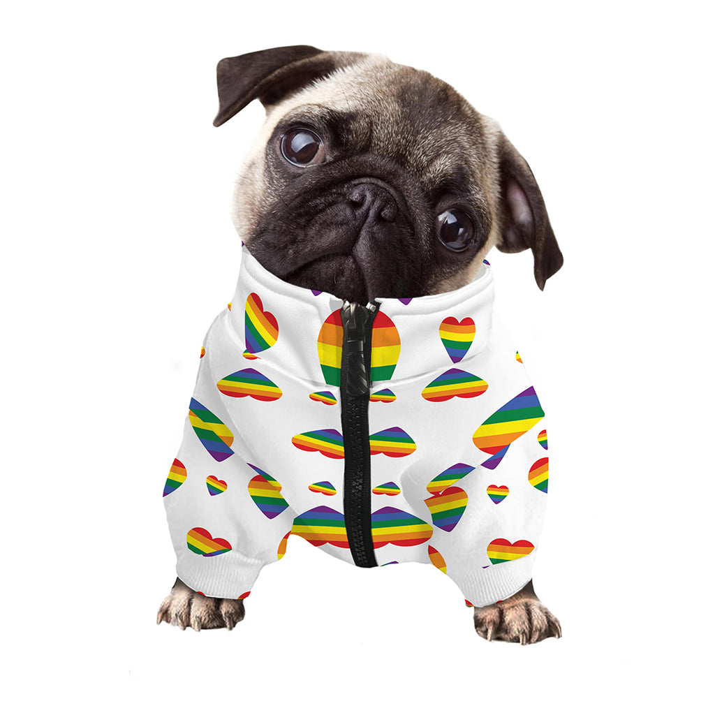 Rainbow LGBT Heart Pattern Print Dog Zip Up Jacket
