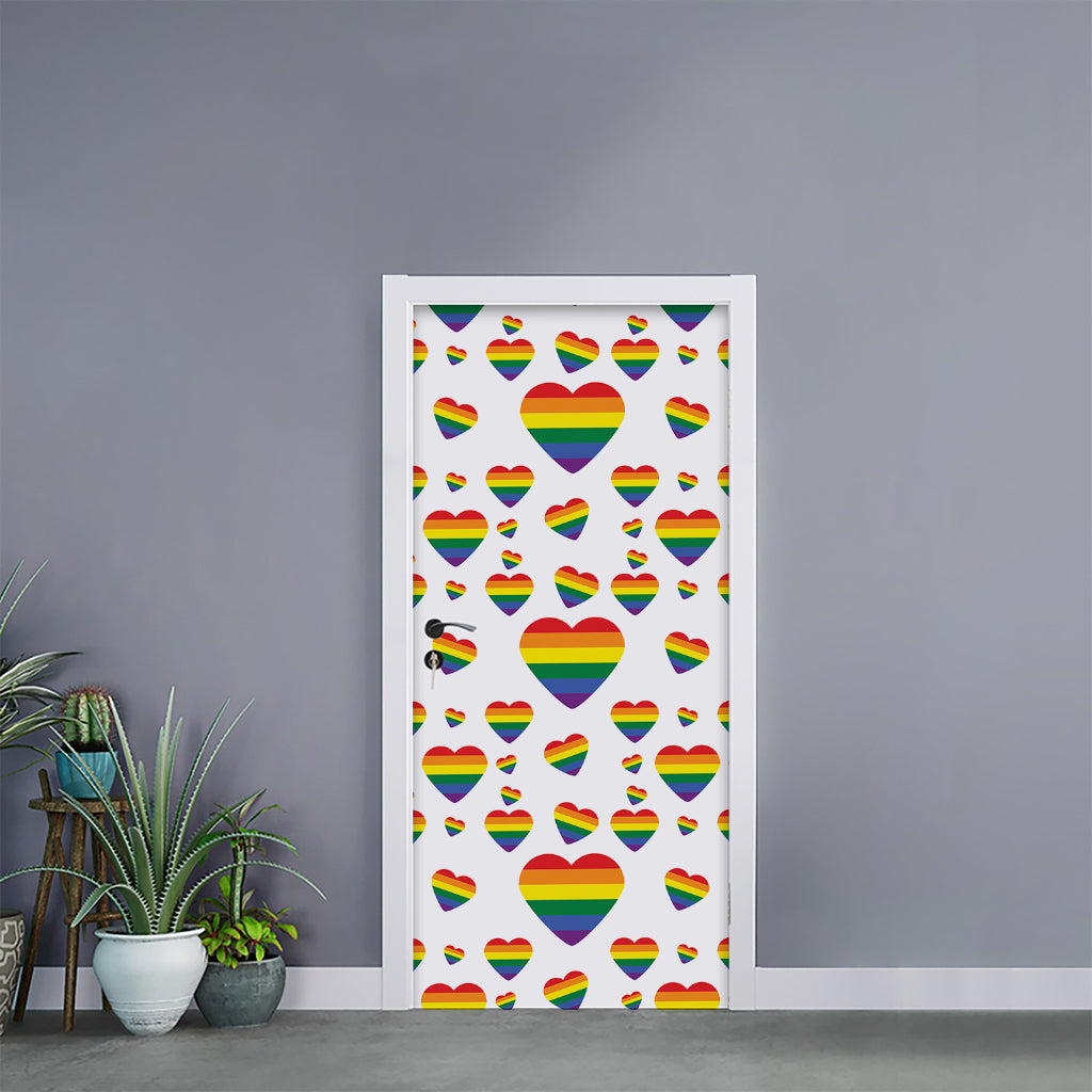 Rainbow LGBT Heart Pattern Print Door Sticker