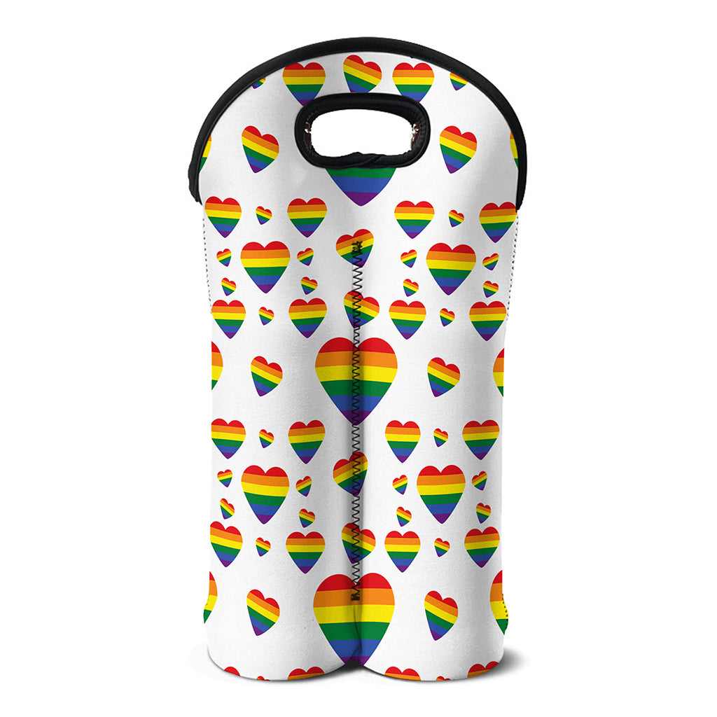 Rainbow LGBT Heart Pattern Print Double Neoprene Wine Tote