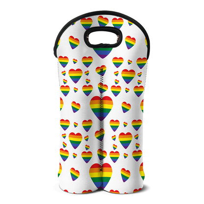 Rainbow LGBT Heart Pattern Print Double Neoprene Wine Tote