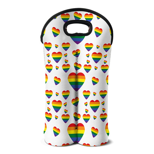 Rainbow LGBT Heart Pattern Print Double Neoprene Wine Tote