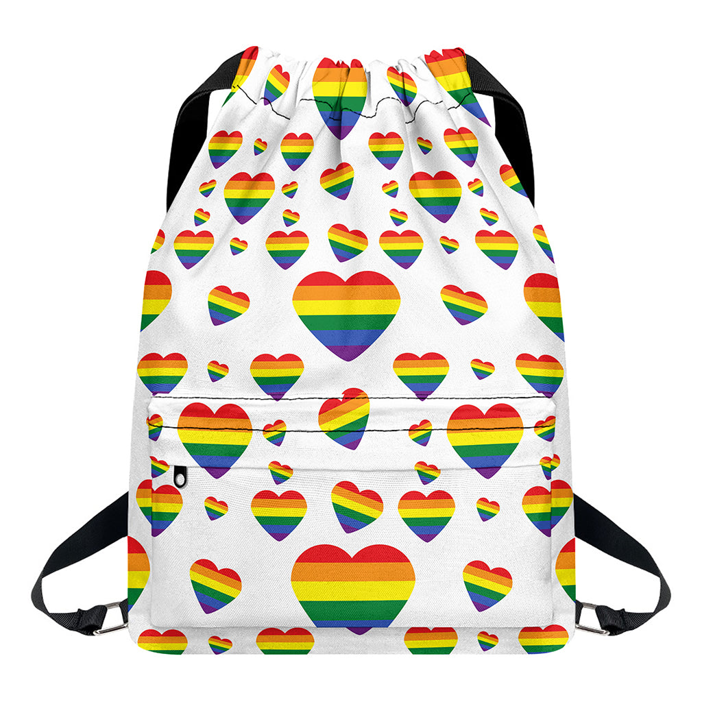 Rainbow LGBT Heart Pattern Print Drawstring Backpack