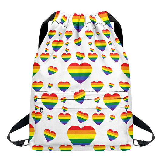 Rainbow LGBT Heart Pattern Print Drawstring Backpack