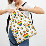 Rainbow LGBT Heart Pattern Print Drawstring Backpack
