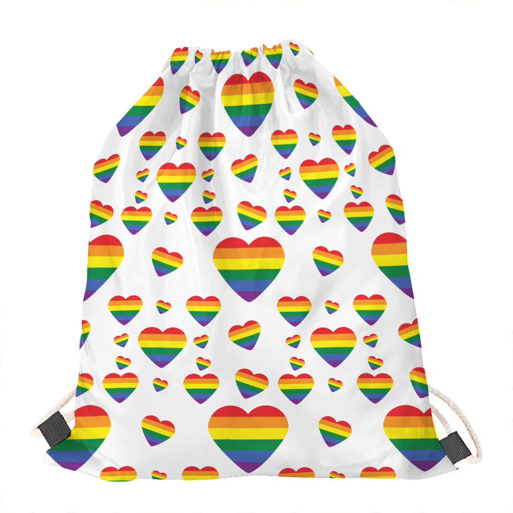 Rainbow LGBT Heart Pattern Print Drawstring Bag