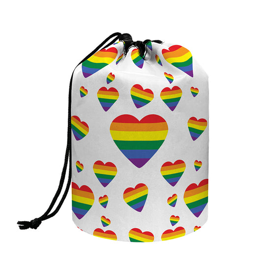 Rainbow LGBT Heart Pattern Print Drawstring Makeup Bag