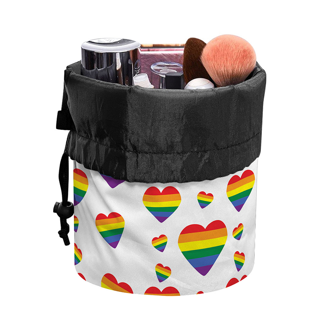 Rainbow LGBT Heart Pattern Print Drawstring Makeup Bag