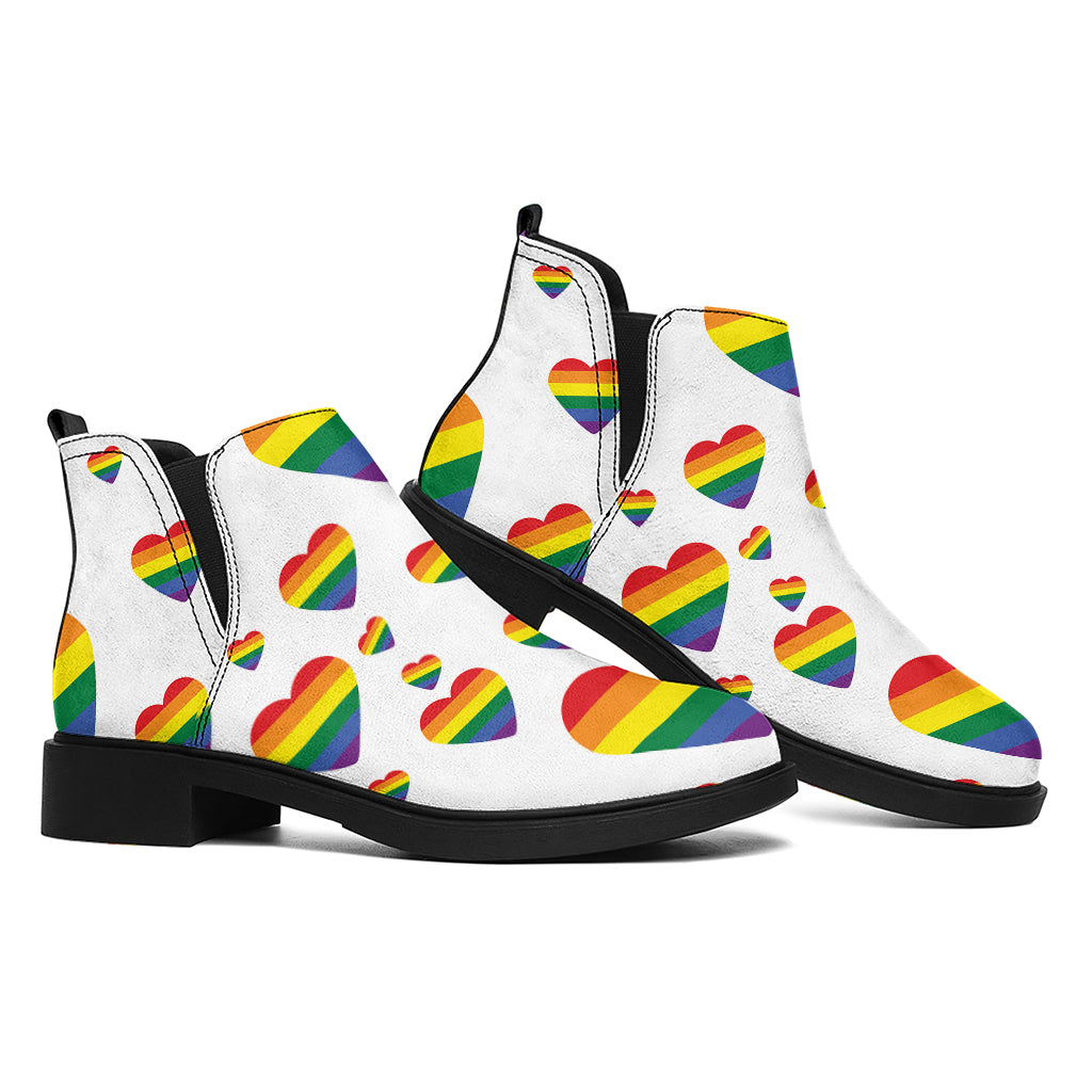 Rainbow LGBT Heart Pattern Print Flat Ankle Boots