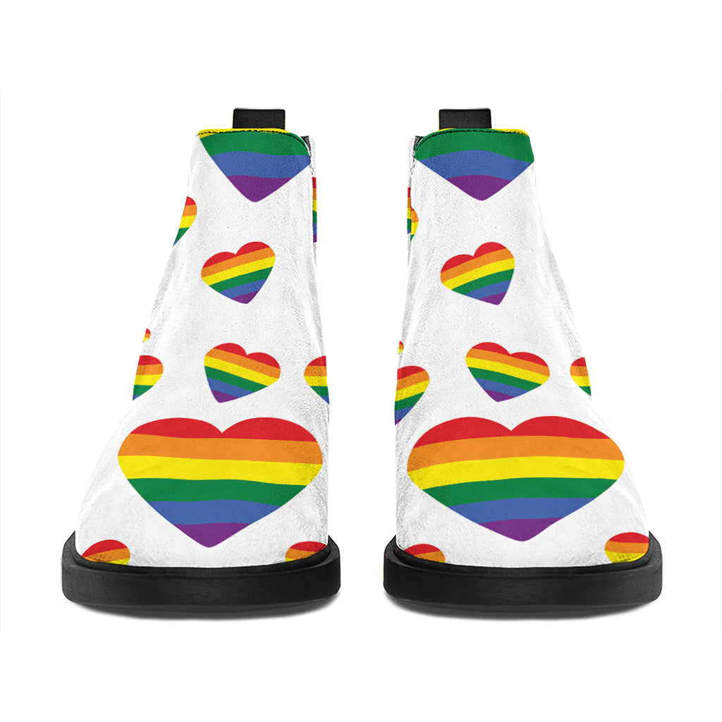 Rainbow LGBT Heart Pattern Print Flat Ankle Boots