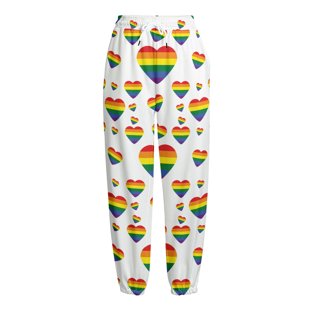 Rainbow LGBT Heart Pattern Print Fleece Lined Knit Pants