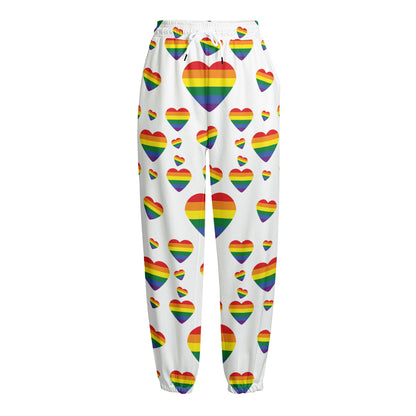 Rainbow LGBT Heart Pattern Print Fleece Lined Knit Pants