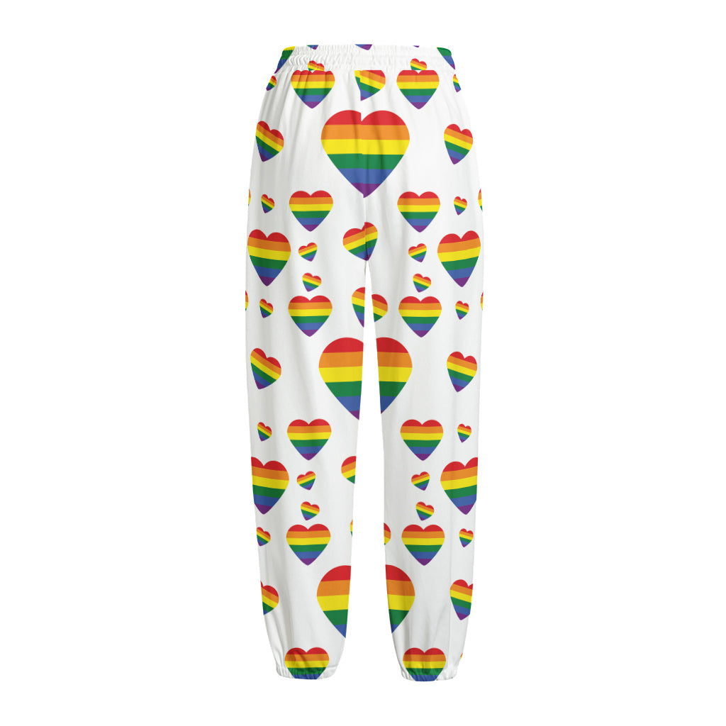 Rainbow LGBT Heart Pattern Print Fleece Lined Knit Pants