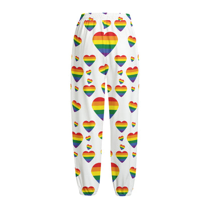 Rainbow LGBT Heart Pattern Print Fleece Lined Knit Pants