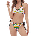 Rainbow LGBT Heart Pattern Print Halter Scoop Tie Side Bikini