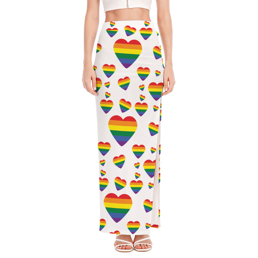 Rainbow LGBT Heart Pattern Print High Slit Maxi Skirt