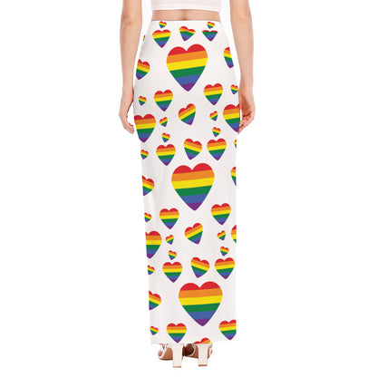 Rainbow LGBT Heart Pattern Print High Slit Maxi Skirt