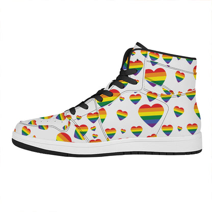 Rainbow LGBT Heart Pattern Print High Top Leather Sneakers
