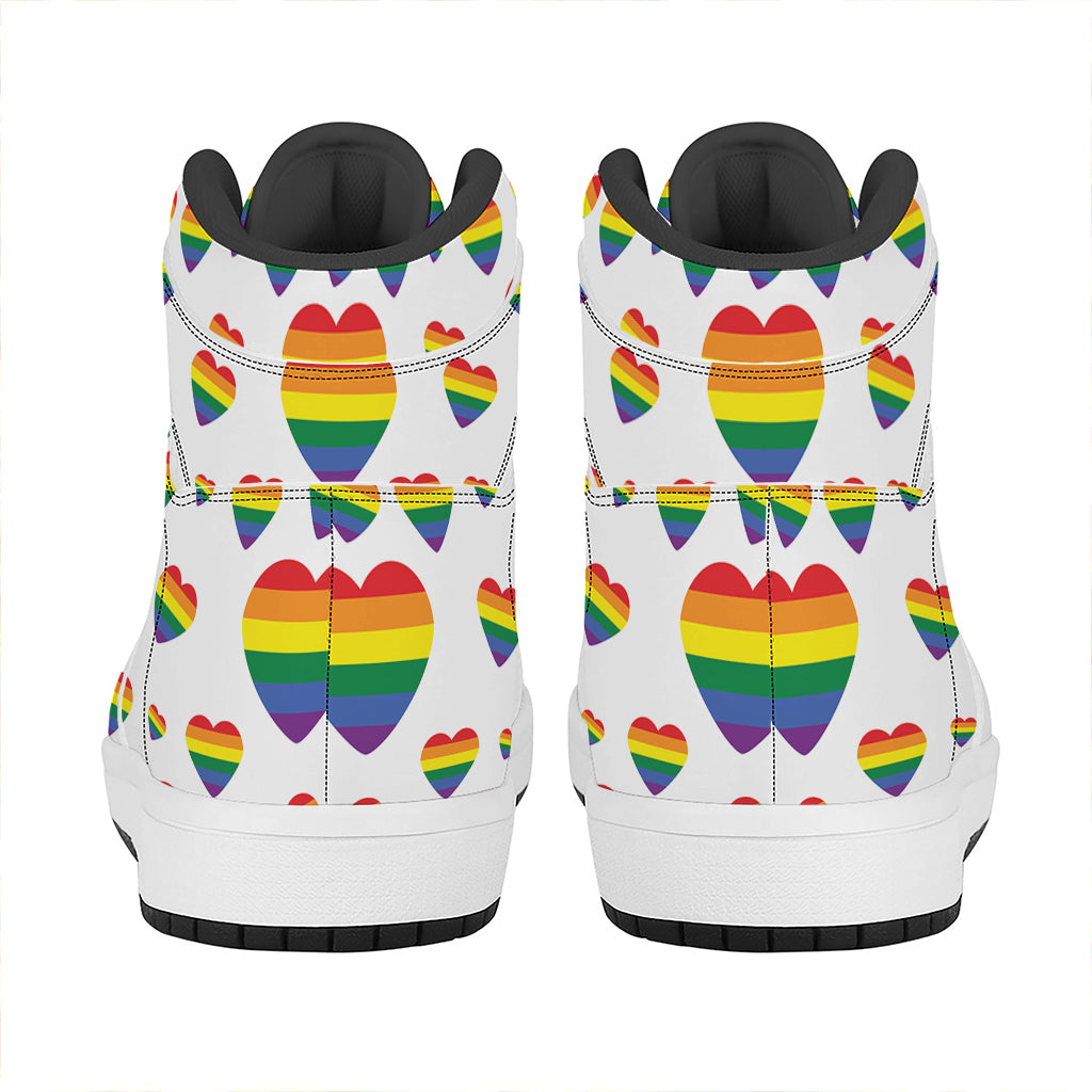 Rainbow LGBT Heart Pattern Print High Top Leather Sneakers