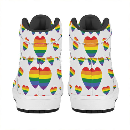 Rainbow LGBT Heart Pattern Print High Top Leather Sneakers