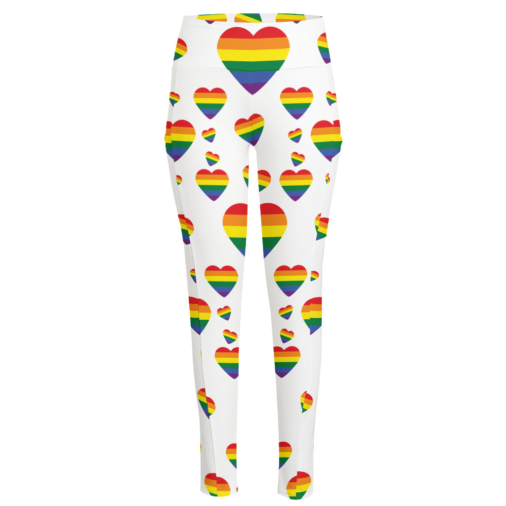 Rainbow LGBT Heart Pattern Print High-Waisted Pocket Leggings