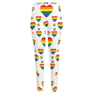 Rainbow LGBT Heart Pattern Print High-Waisted Pocket Leggings