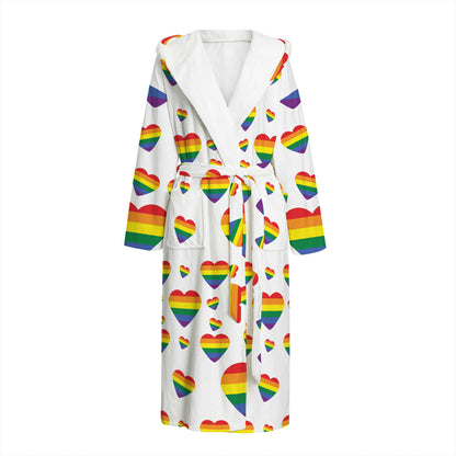 Rainbow LGBT Heart Pattern Print Hooded Bathrobe