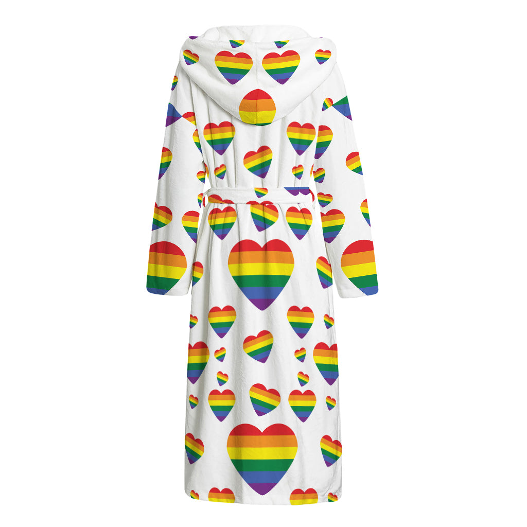 Rainbow LGBT Heart Pattern Print Hooded Bathrobe