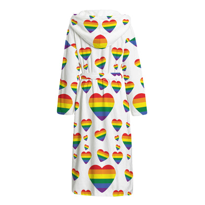 Rainbow LGBT Heart Pattern Print Hooded Bathrobe