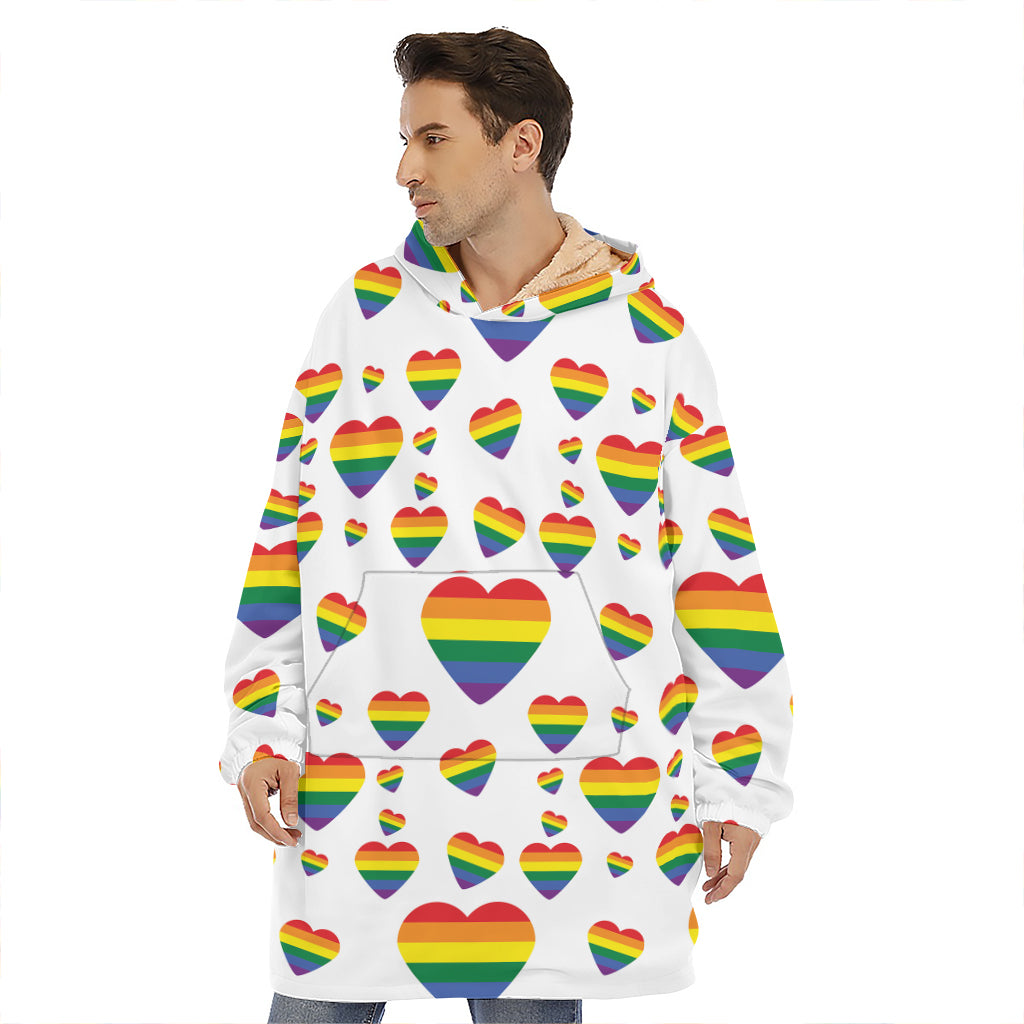 Rainbow LGBT Heart Pattern Print Hoodie Blanket