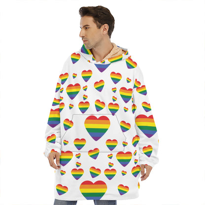 Rainbow LGBT Heart Pattern Print Hoodie Blanket