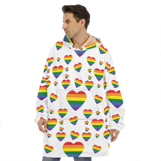 Rainbow LGBT Heart Pattern Print Hoodie Blanket